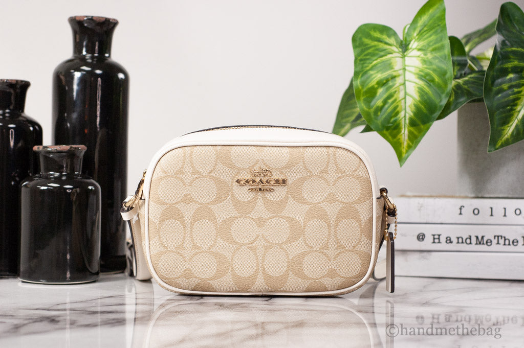 Coach (C9926) Jamie Mini Khaki Chalk Coated Canvas Camera Crossbody Handbag