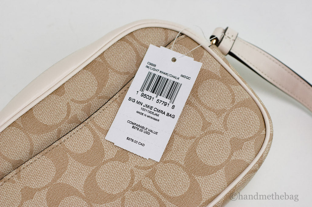 Coach (C9926) Jamie Mini Khaki Chalk Coated Canvas Camera Crossbody Handbag