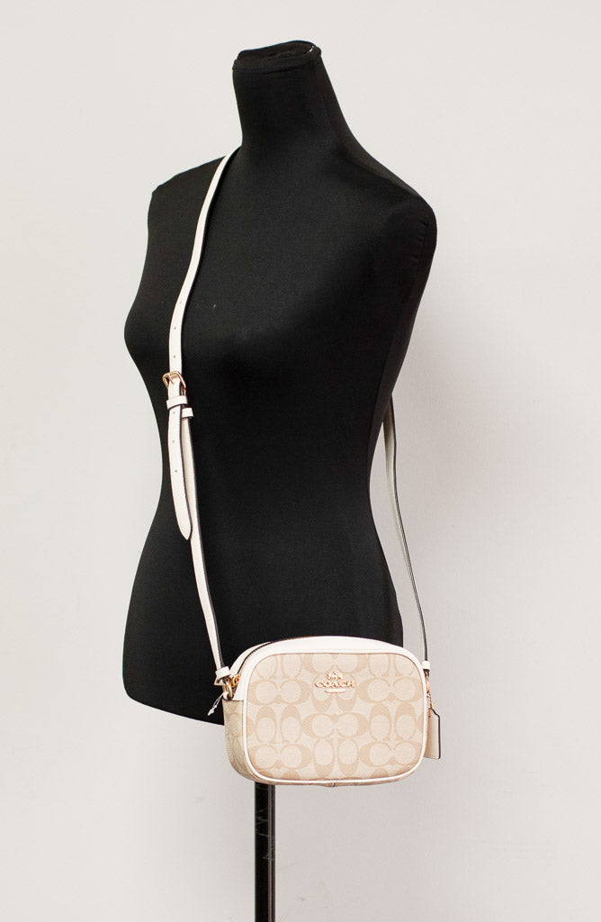 Coach (C9926) Jamie Mini Khaki Chalk Coated Canvas Camera Crossbody Handbag